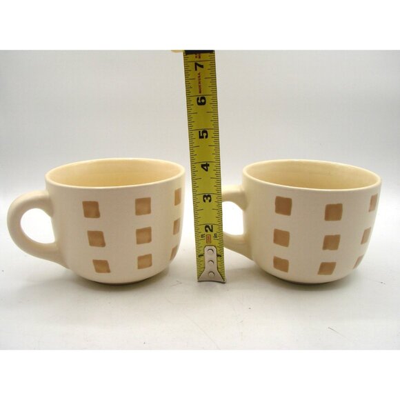 Set 2 California Pantry Classic Large Ceramic Coffee Tea Mug Bowls Tan Checkered - Picture 9 of 10